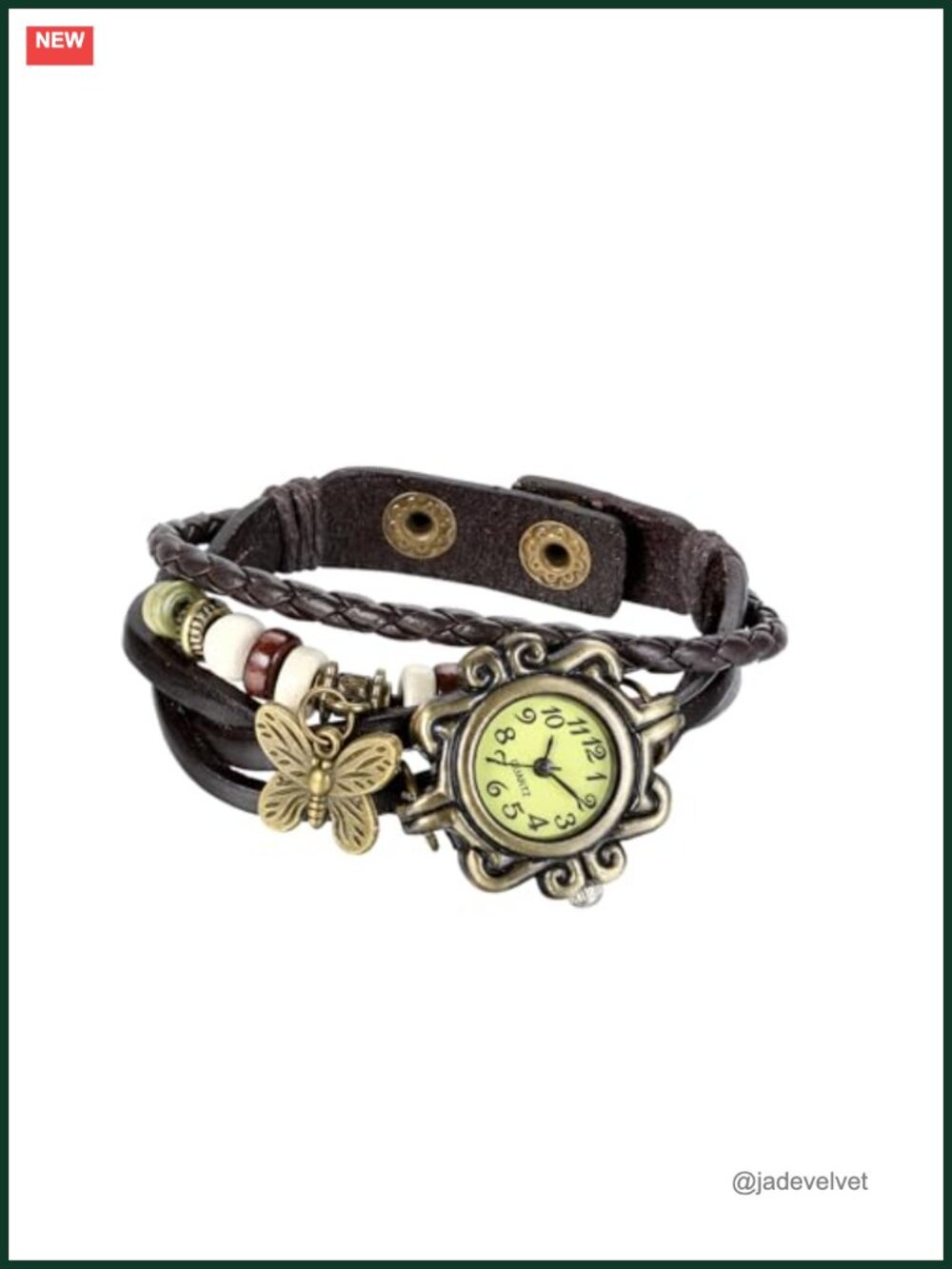 Braided Leather Straps Butterfly Charm Bangle Quartz Wrist Watch Gift